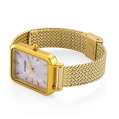 Strada Austrian Crystal Japanese Movement Fake MOP Dial Watch and 2 Pcs Goltone Bracelet (7-7.5In)