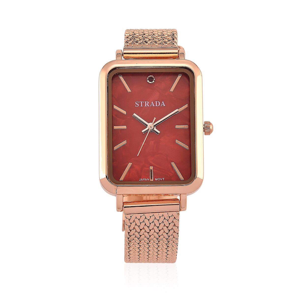Strada Red Austrian Crystal Japanese Movement Fake MOP Dial Watch and 2 Pcs Goldtone Bracelet (7-7.5In) image number 3