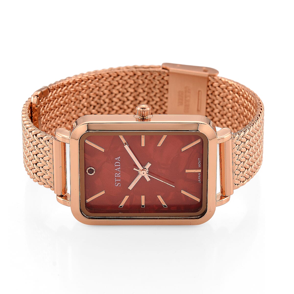 Strada Red Austrian Crystal Japanese Movement Fake MOP Dial Watch and 2 Pcs Goldtone Bracelet (7-7.5In) image number 4