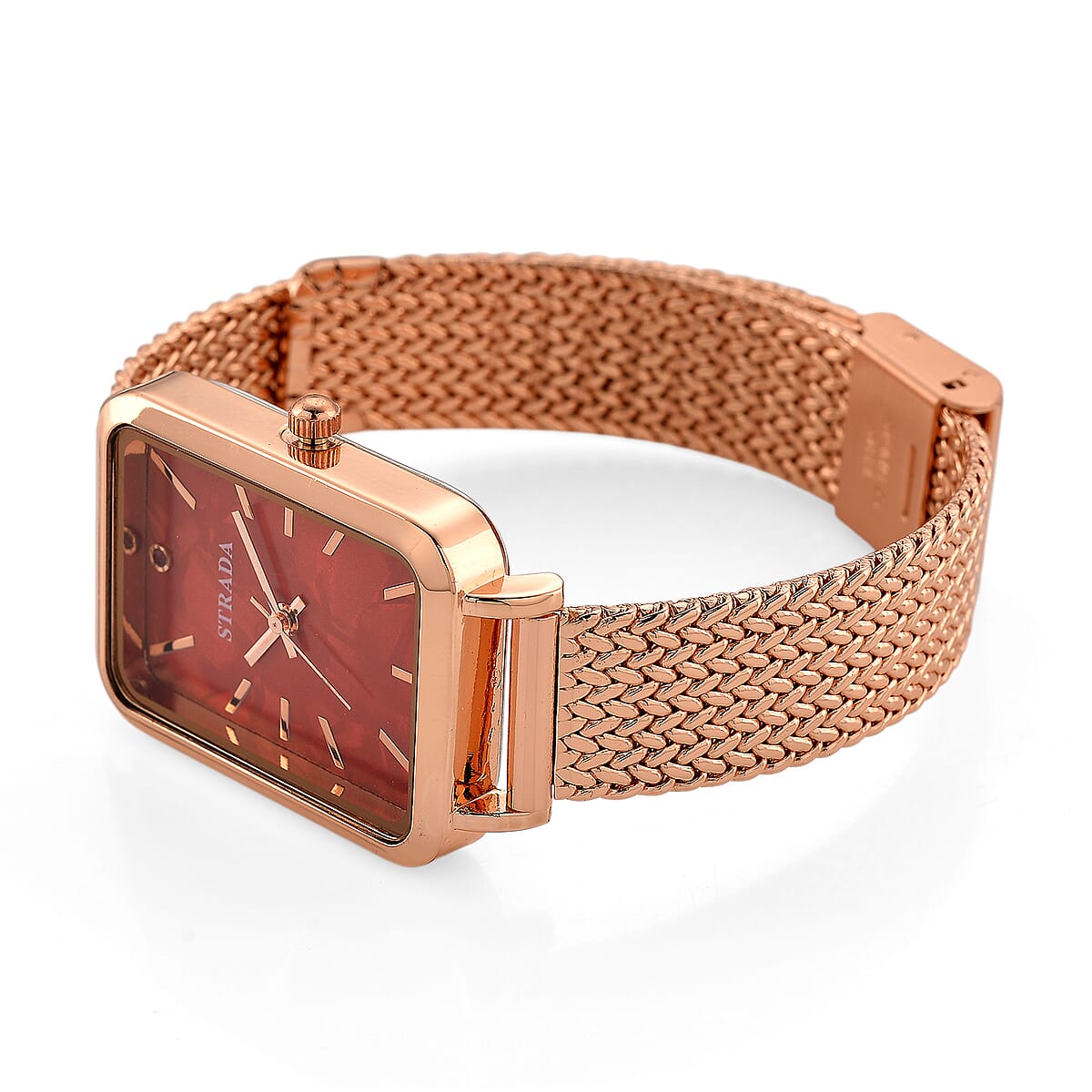 Strada Red Austrian Crystal Japanese Movement Fake MOP Dial Watch and 2 Pcs Goldtone Bracelet (7-7.5In) image number 5