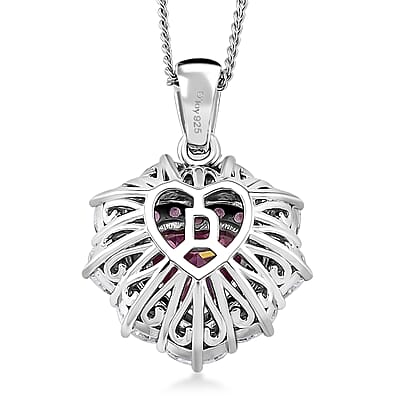 D'Joy Pink and White Moissanite and Pink Sapphire 3.00 ctw Crowned Heart Glow Pendant Necklace in 18K Vermeil RG and Rhodium Over Sterling Silver 18 Inches