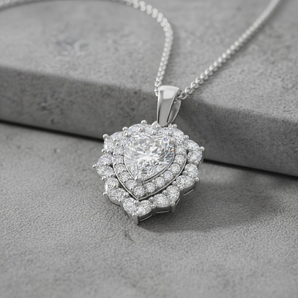  D'Joy Moissanite 3.00 ctw Crowned Heart Glow Pendant Necklace in Rhodium Over Sterling Silver 18 Inches image number 1