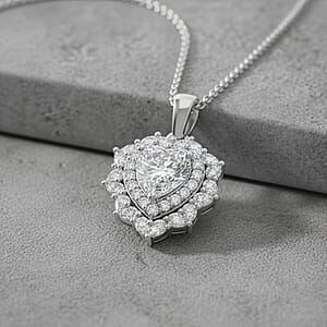  D'Joy Moissanite 3.00 ctw Crowned Heart Glow Pendant Necklace in Rhodium Over Sterling Silver 18 Inches