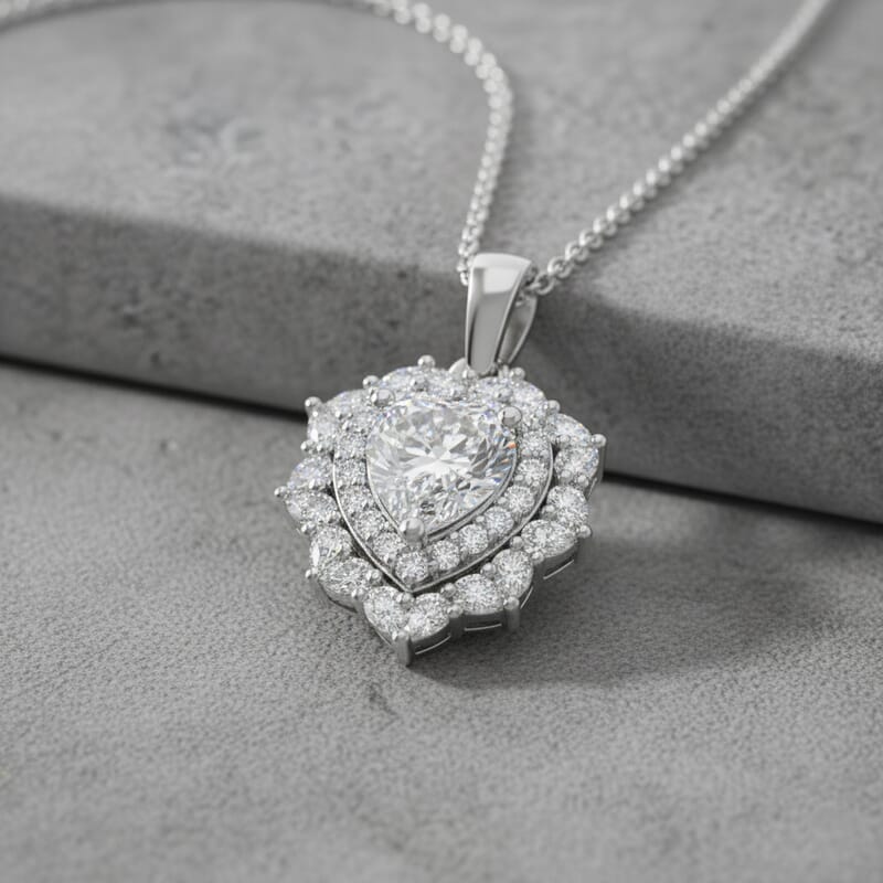 D'Joy Moissanite 3.00 ctw Crowned Heart Glow Pendant Necklace in Rhodium Over Sterling Silver 18 Inches