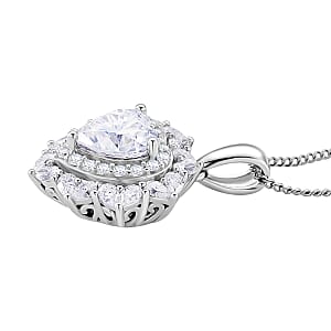  D'Joy Moissanite 3.00 ctw Crowned Heart Glow Pendant Necklace in Rhodium Over Sterling Silver 18 Inches