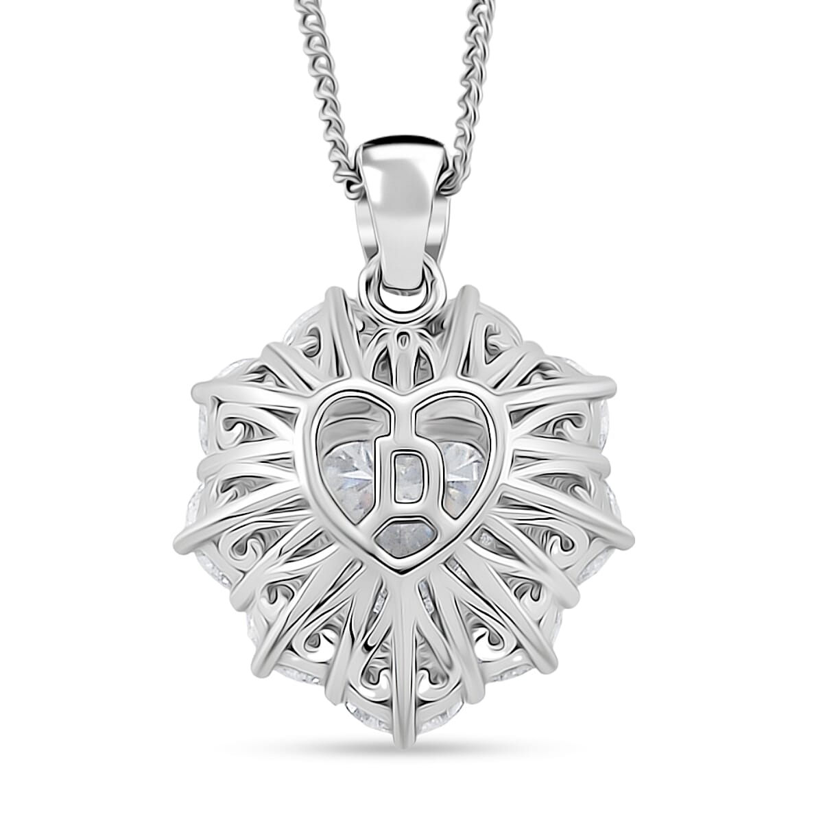  D'Joy Moissanite 3.00 ctw Crowned Heart Glow Pendant Necklace in Rhodium Over Sterling Silver 18 Inches image number 4