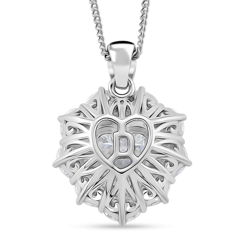 D'Joy Moissanite 3.00 ctw Crowned Heart Glow Pendant Necklace in Rhodium Over Sterling Silver 18 Inches