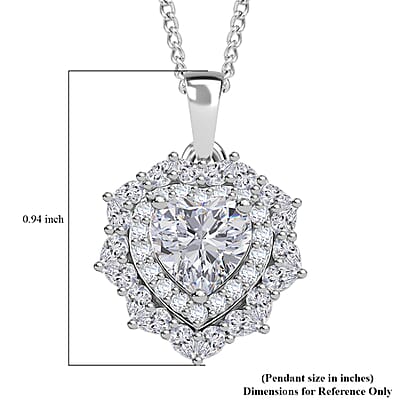D'Joy Moissanite 3.00 ctw Crowned Heart Glow Pendant Necklace in Rhodium Over Sterling Silver 18 Inches