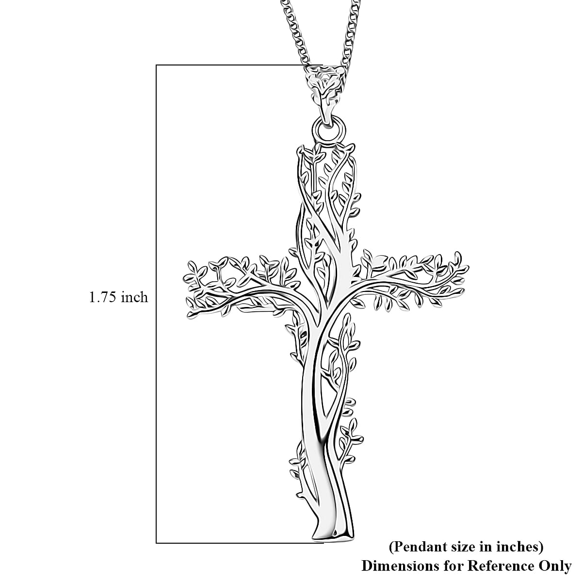 Rhodium Over Sterling Silver Tree of Life Cross Pendant with Stainless Steel Necklace (20 Inches) image number 4