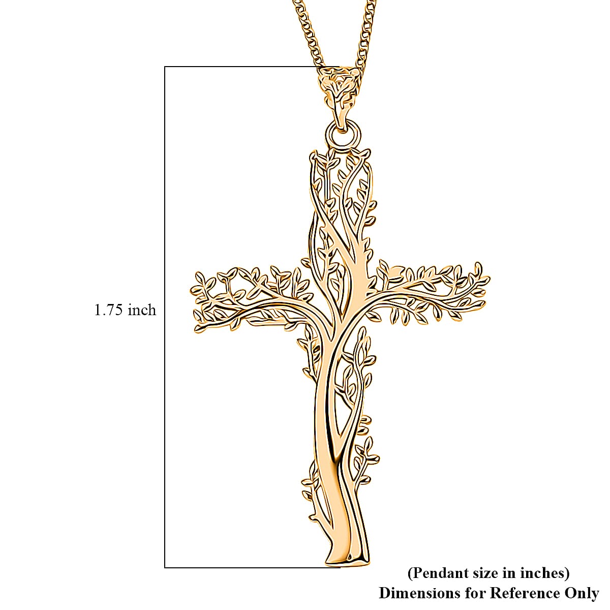 14K YG Over Sterling Silver Tree of Life Cross Pendant with ION Plated YG Stainless Steel Necklace (20 Inches) image number 4