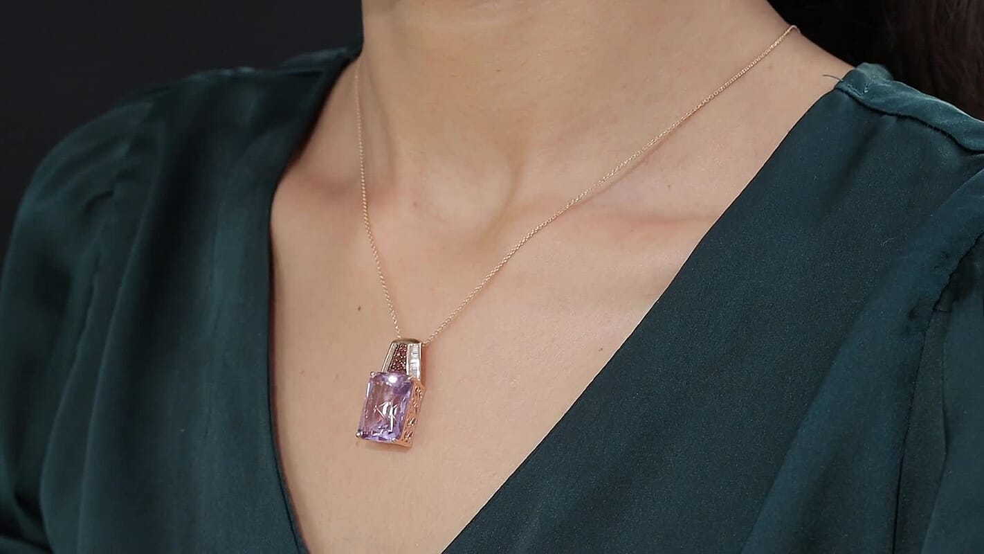 D'Joy Premium Rose De France Amethyst, Multi Gemstone Crown of the Two Forces Pendant Necklace (20 Inches) in 18K Vermeil RG Over Sterling Silver 14.10 ctw
