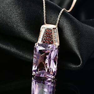 Doorbuster D'Joy Premium Rose De France Amethyst, Multi Gemstone 14.10 ctw Crowned Aura Pendant Necklace in 18K Vermeil Rose Gold Over Sterling Silver 20 Inches