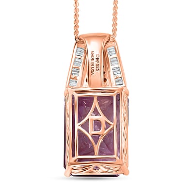 D'Joy Premium Rose De France Amethyst, Multi Gemstone 14.10 ctw Crowned Aura Pendant Necklace in 18K Vermeil Rose Gold Over Sterling Silver 20 Inches