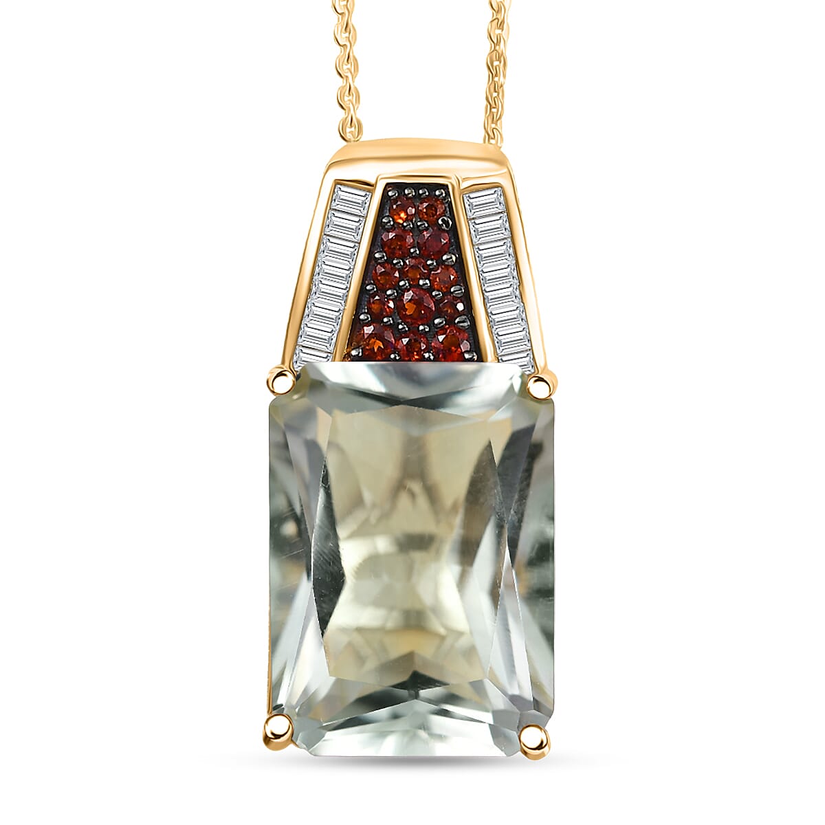 Doorbuster D'Joy Premium Montezuma Prasiolite and Multi Gemstone 17.90 ctw Crowned Aura Pendant Necklace in 18K Vermeil Yellow Gold Over Sterling Silver 20 Inches image number 0