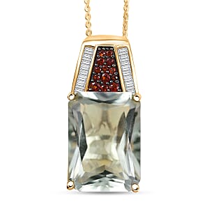 Doorbuster D'Joy Premium Montezuma Prasiolite and Multi Gemstone 17.90 ctw Crowned Aura Pendant Necklace in 18K Vermeil Yellow Gold Over Sterling Silver 20 Inches
