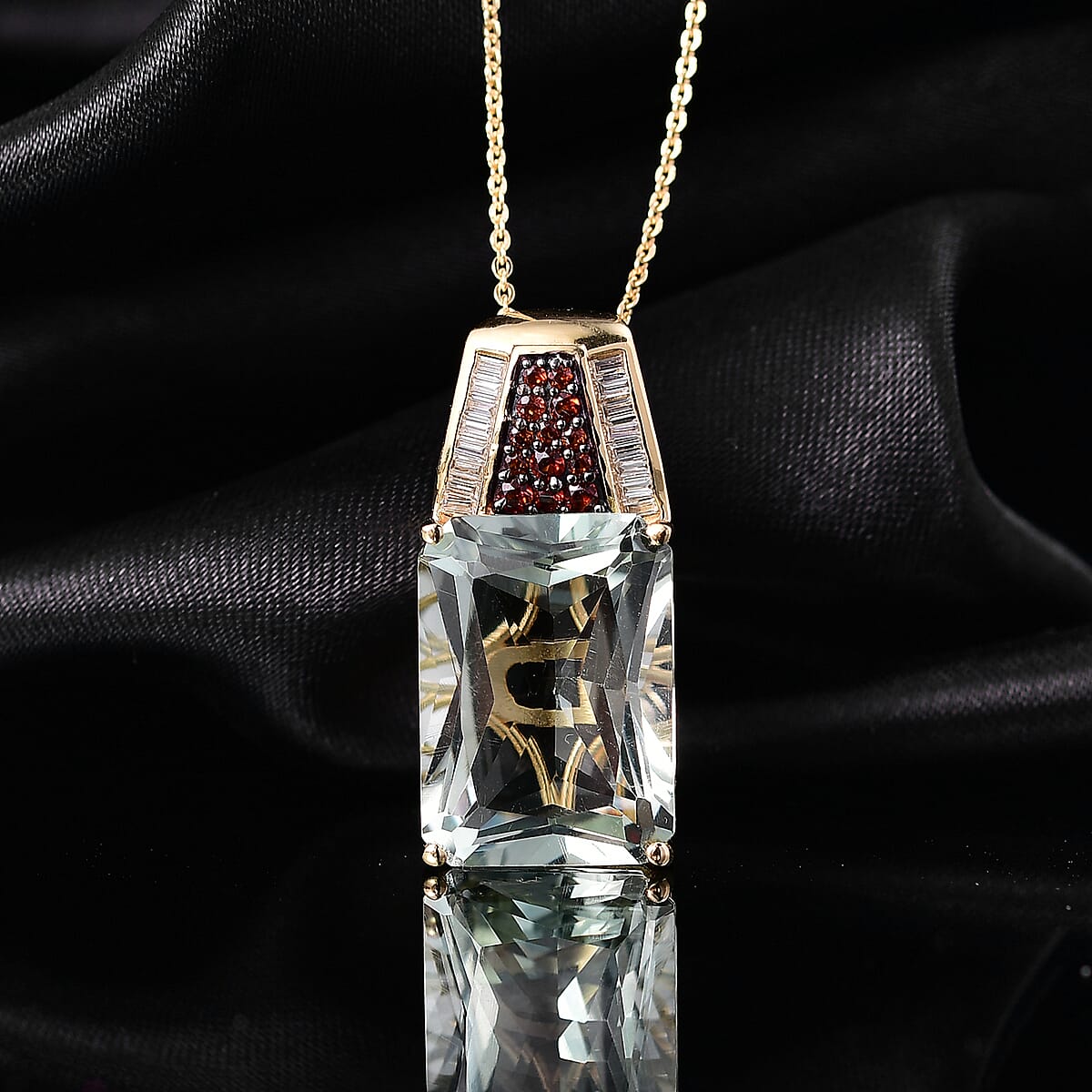 Doorbuster D'Joy Premium Montezuma Prasiolite and Multi Gemstone 17.90 ctw Crowned Aura Pendant Necklace in 18K Vermeil Yellow Gold Over Sterling Silver 20 Inches image number 1