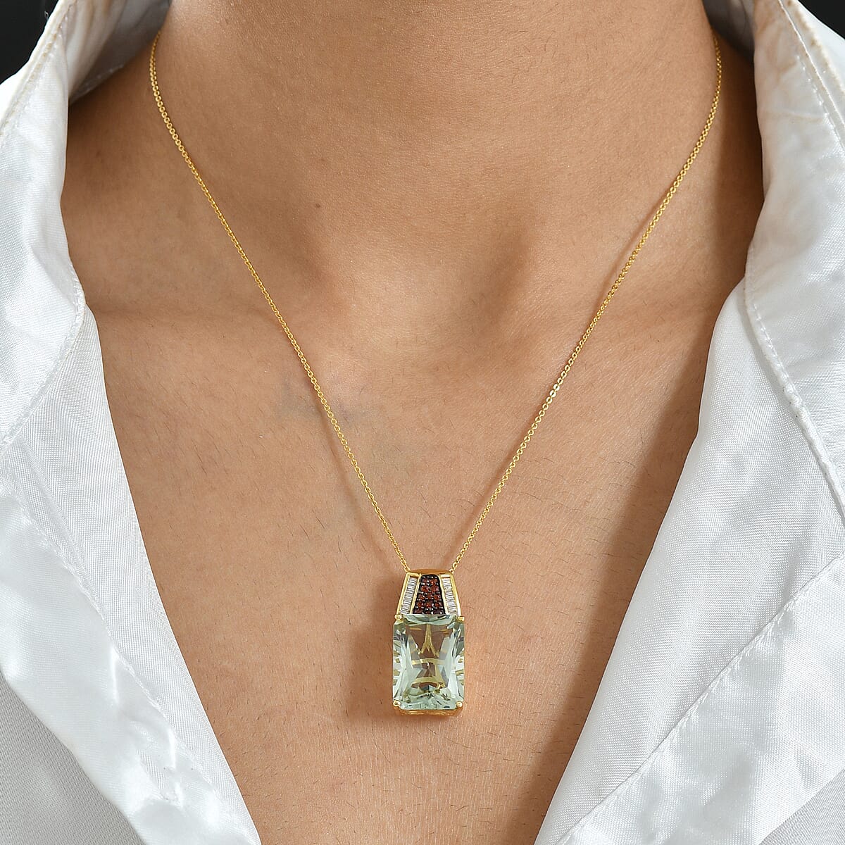 Doorbuster D'Joy Premium Montezuma Prasiolite and Multi Gemstone 17.90 ctw Crowned Aura Pendant Necklace in 18K Vermeil Yellow Gold Over Sterling Silver 20 Inches image number 2