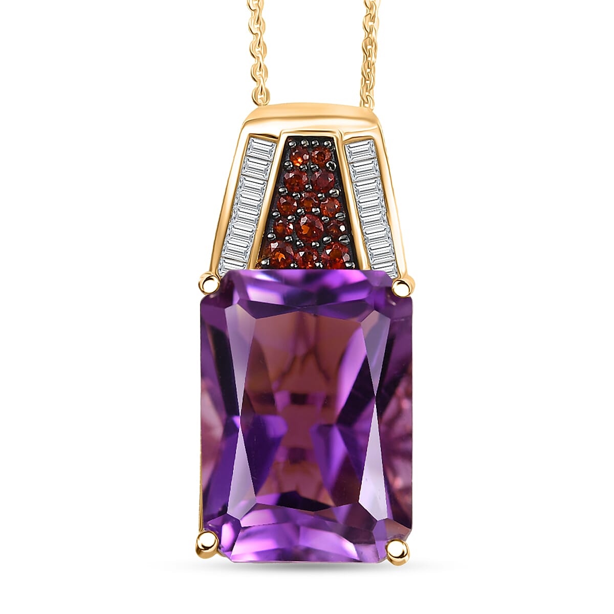 Doorbuster D'Joy Premium African Amethyst and Multi Gemstone 16.80 ctw Crowned Aura Pendant Necklace in 18K Vermeil Yellow Gold Over Sterling Silver 20 Inches image number 0