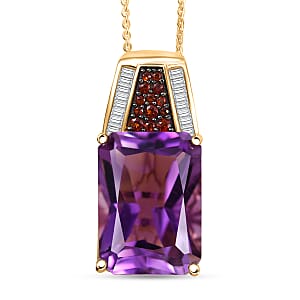Doorbuster D'Joy Premium African Amethyst and Multi Gemstone 16.80 ctw Crowned Aura Pendant Necklace in 18K Vermeil Yellow Gold Over Sterling Silver 20 Inches