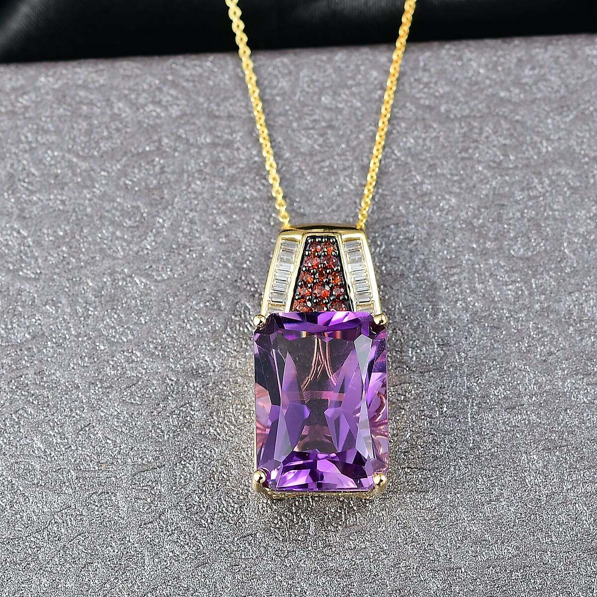 Doorbuster D'Joy Premium African Amethyst and Multi Gemstone 16.80 ctw Crowned Aura Pendant Necklace in 18K Vermeil Yellow Gold Over Sterling Silver 20 Inches image number 1