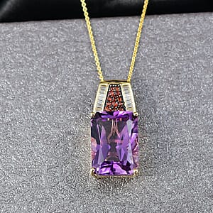  D'Joy Premium African Amethyst and Multi Gemstone 16.80 ctw Crowned Aura Pendant Necklace in 18K Vermeil Yellow Gold Over Sterling Silver 20 Inches