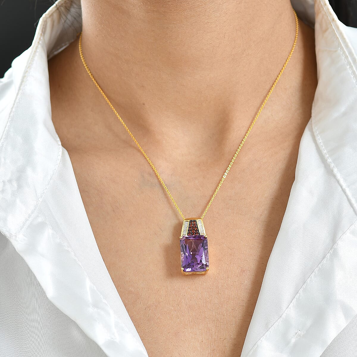 Doorbuster D'Joy Premium African Amethyst and Multi Gemstone 16.80 ctw Crowned Aura Pendant Necklace in 18K Vermeil Yellow Gold Over Sterling Silver 20 Inches image number 2