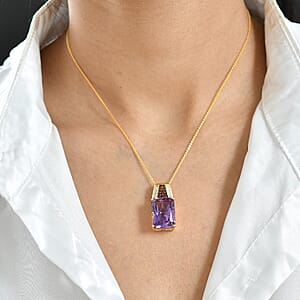  D'Joy Premium African Amethyst and Multi Gemstone 16.80 ctw Crowned Aura Pendant Necklace in 18K Vermeil Yellow Gold Over Sterling Silver 20 Inches