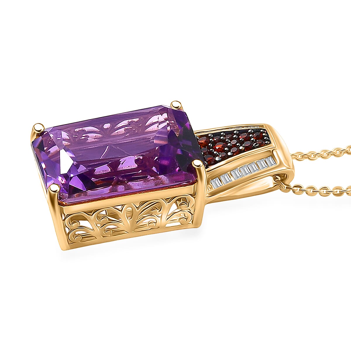 Doorbuster D'Joy Premium African Amethyst and Multi Gemstone 16.80 ctw Crowned Aura Pendant Necklace in 18K Vermeil Yellow Gold Over Sterling Silver 20 Inches image number 3