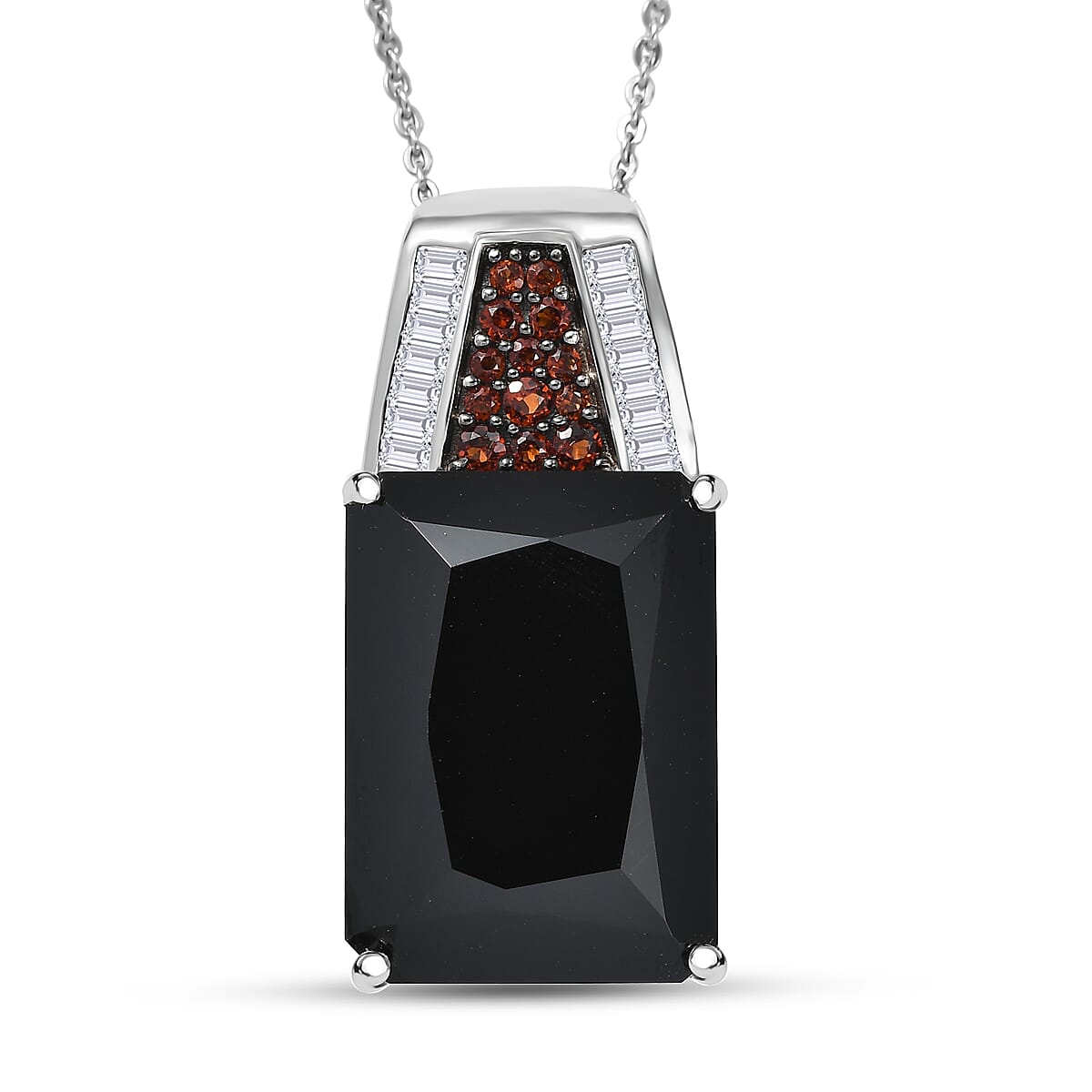 Doorbuster D'Joy Premium Thai Black Spinel, Multi Gemstone 21.25 ctw Crowned Aura Pendant Necklace in Rhodium Over Sterling Silver 20 Inches image number 0