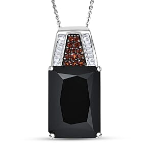 Doorbuster D'Joy Premium Thai Black Spinel, Multi Gemstone 21.25 ctw Crowned Aura Pendant Necklace in Rhodium Over Sterling Silver 20 Inches