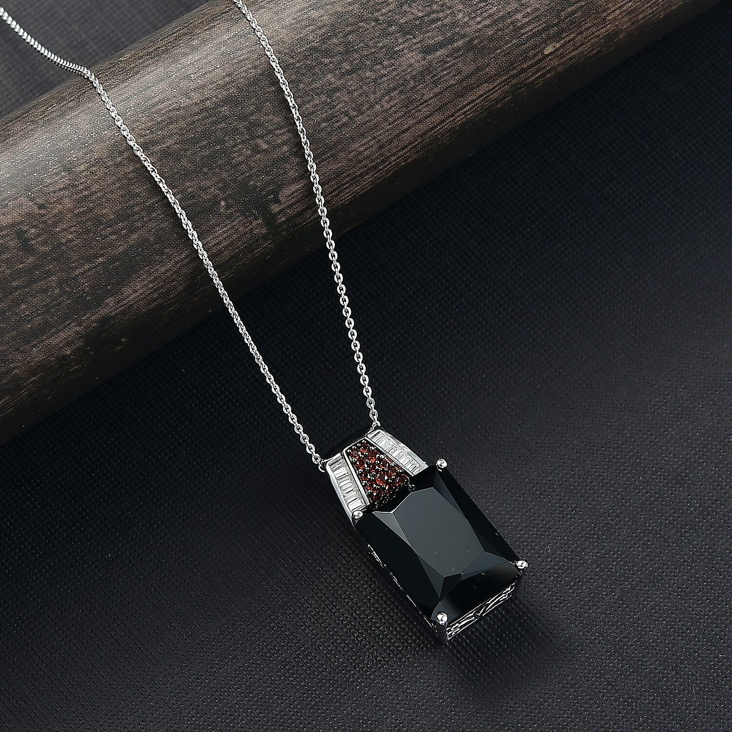 D'Joy Thai Black Spinel, Multi Gemstone Pendant Necklace in Rhodium Over Sterling Silver 21.25 ctw (20 Inches)