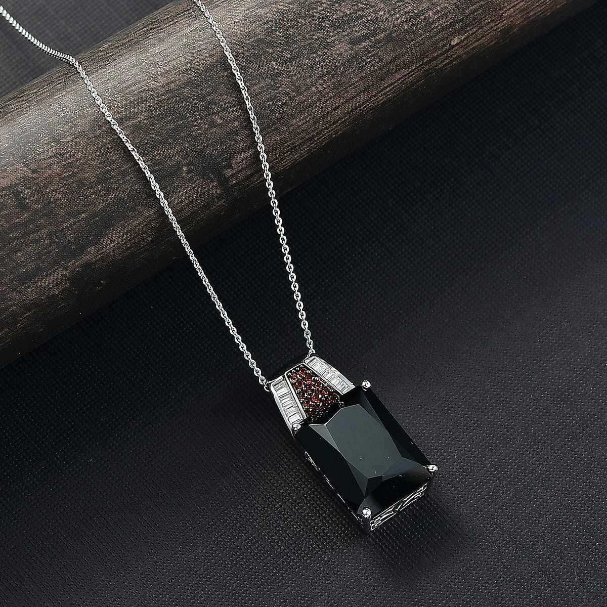 Doorbuster D'Joy Premium Thai Black Spinel, Multi Gemstone 21.25 ctw Crowned Aura Pendant Necklace in Rhodium Over Sterling Silver 20 Inches image number 1