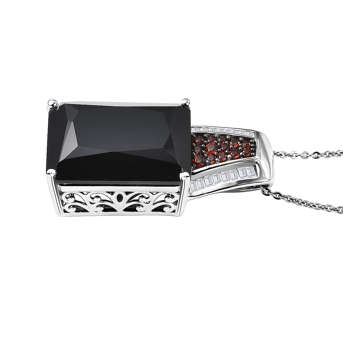Doorbuster D'Joy Premium Thai Black Spinel, Multi Gemstone 21.25 ctw Crowned Aura Pendant Necklace in Rhodium Over Sterling Silver 20 Inches image number 3