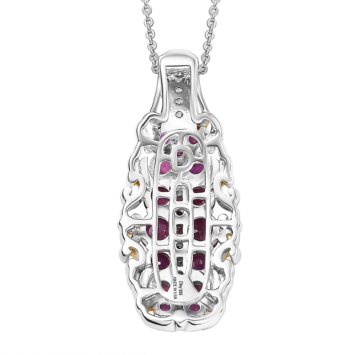 D'Joy Mozambique Ruby and White Zircon 2.00 ctw Pendant Necklace in 18K Vermeil YG and Rhodium Over Sterling Silver 20 Inches image number 4