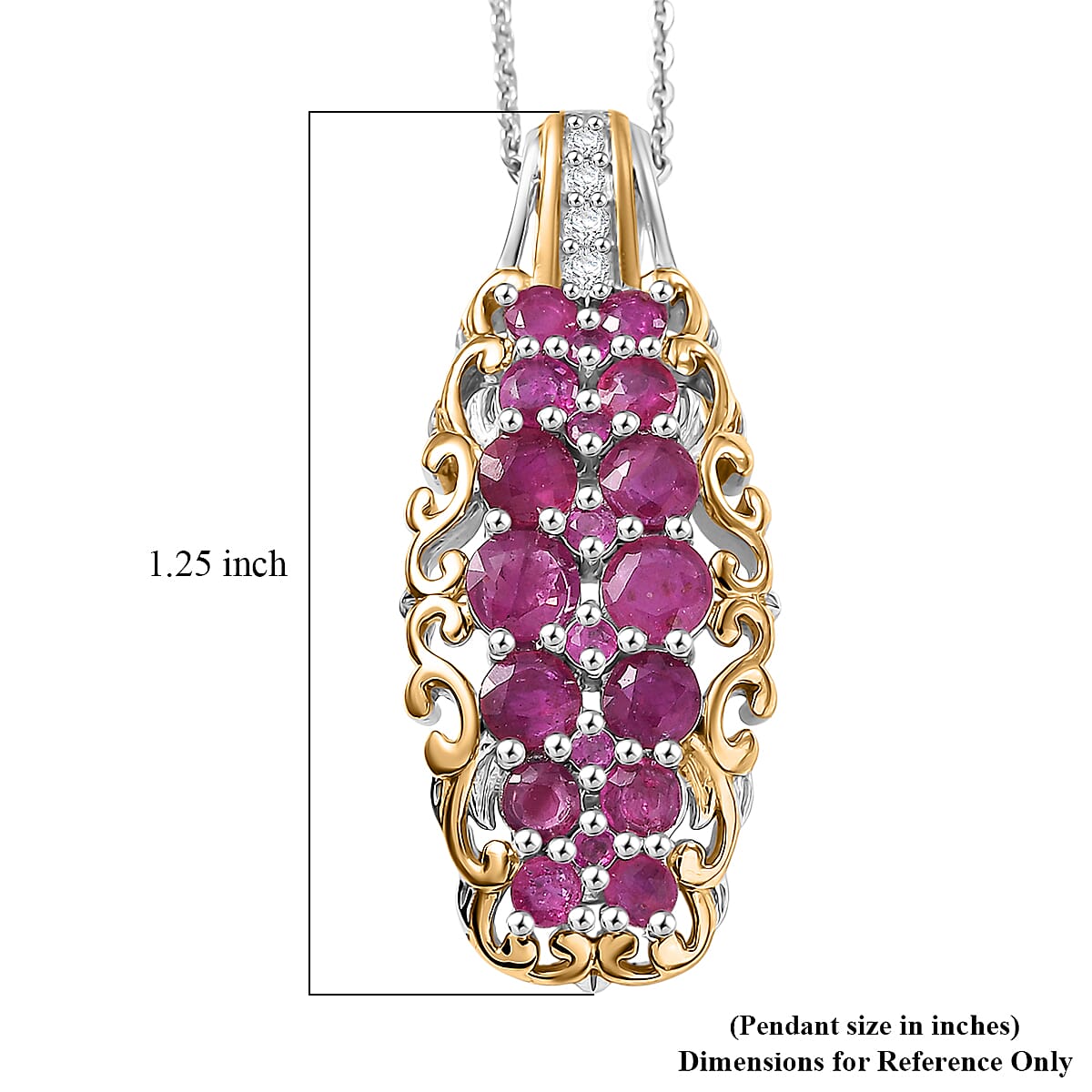 D'Joy Mozambique Ruby and White Zircon 2.00 ctw Pendant Necklace in 18K Vermeil YG and Rhodium Over Sterling Silver 20 Inches image number 5