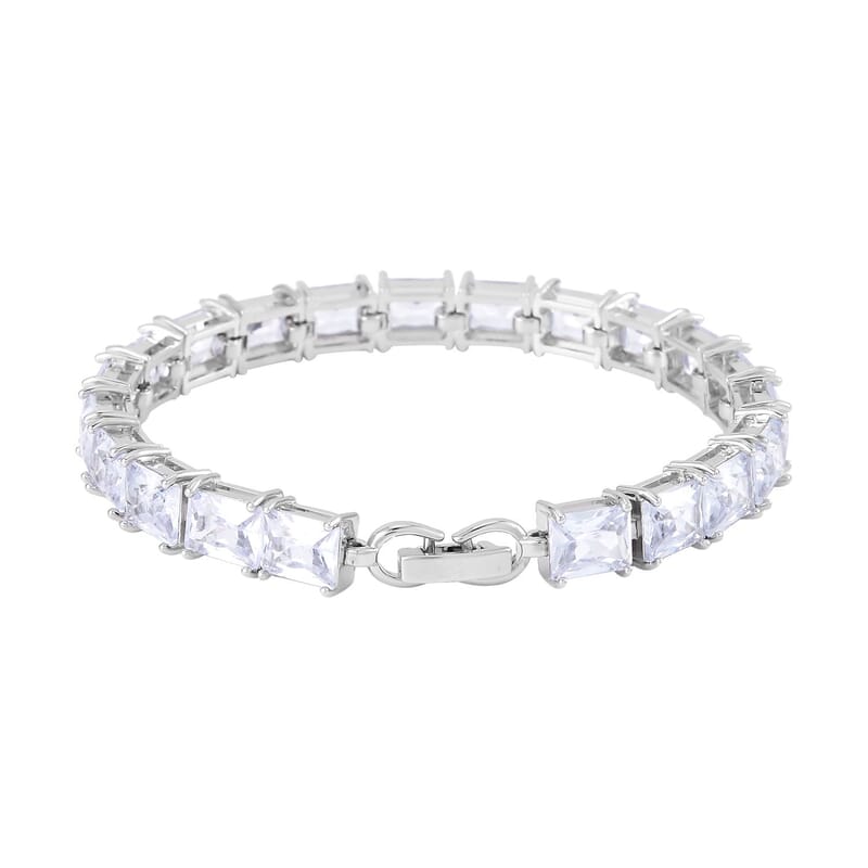 3 Piece Set Austrian Crystal Tennis Bracelet (7.25In), Solitaire Pendant Necklace 20 Inches and Stud Earrings in Silvertone