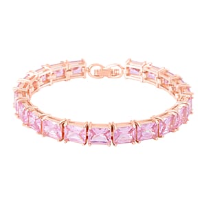 3 Piece Set Austrian Crystal Tennis Bracelet (7.25In), Solitaire Pendant Necklace 20 Inches and Stud Earrings in Rosetone