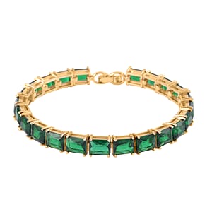 3 Piece Set Green Austrian Crystal Tennis Bracelet (7.25In), Solitaire Pendant Necklace 20 Inches and Stud Earrings in Goldtone