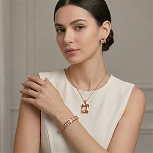 3 Piece Set Austrian Crystal Tennis Bracelet (7.25In), Solitaire Pendant Necklace 20 Inches and Stud Earrings in Rosetone