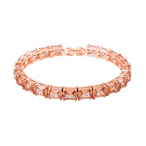 3 Piece Set Austrian Crystal Tennis Bracelet (7.25In), Solitaire Pendant Necklace 20 Inches and Stud Earrings in Rosetone