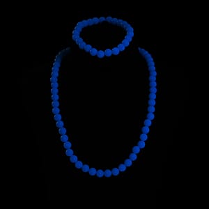 2 Piece Set Blue Luminous Glowing in Dark Beaded 210.00 ctw Stretch Bracelet (6.5-7In) and Necklace 18-20 Inches in Stainless Steel