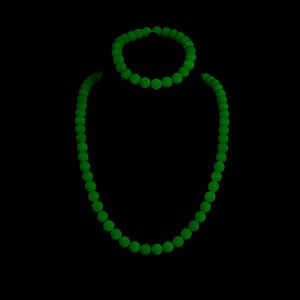 2 Piece Set Green Luminous Glowing in Dark Beaded 210.00 ctw Stretch Bracelet (6.5-7In) and Necklace 18-20 Inches in Stainless Steel