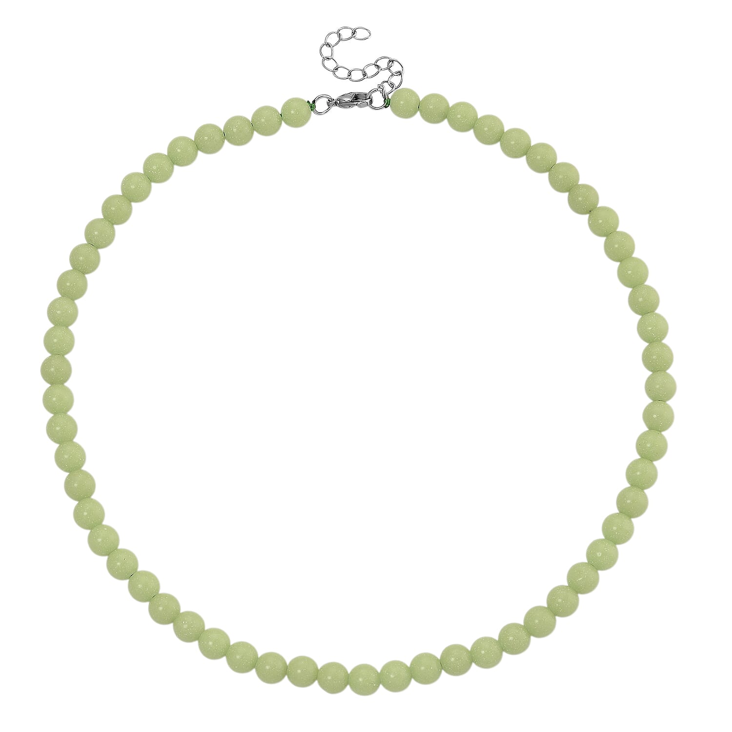 2 Piece Set Green Luminous Glowing in Dark Beaded 210.00 ctw Stretch Bracelet (6.5-7In) and Necklace 18-20 Inches in Stainless Steel