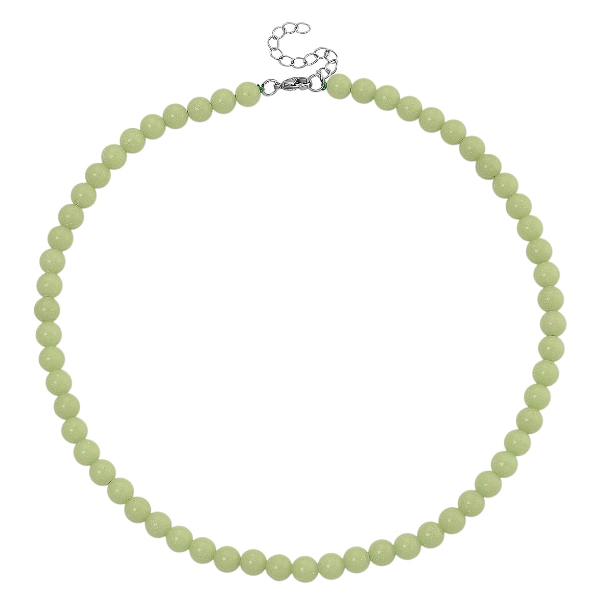 2 Piece Set Green Luminous Glowing in Dark Beaded 210.00 ctw Stretch Bracelet (6.5-7In) and Necklace 18-20 Inches in Stainless Steel image number 4