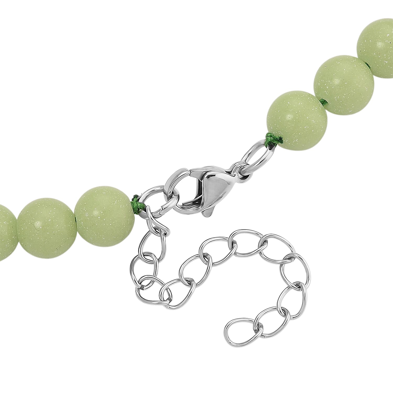 2 Piece Set Green Luminous Glowing in Dark Beaded 210.00 ctw Stretch Bracelet (6.5-7In) and Necklace 18-20 Inches in Stainless Steel