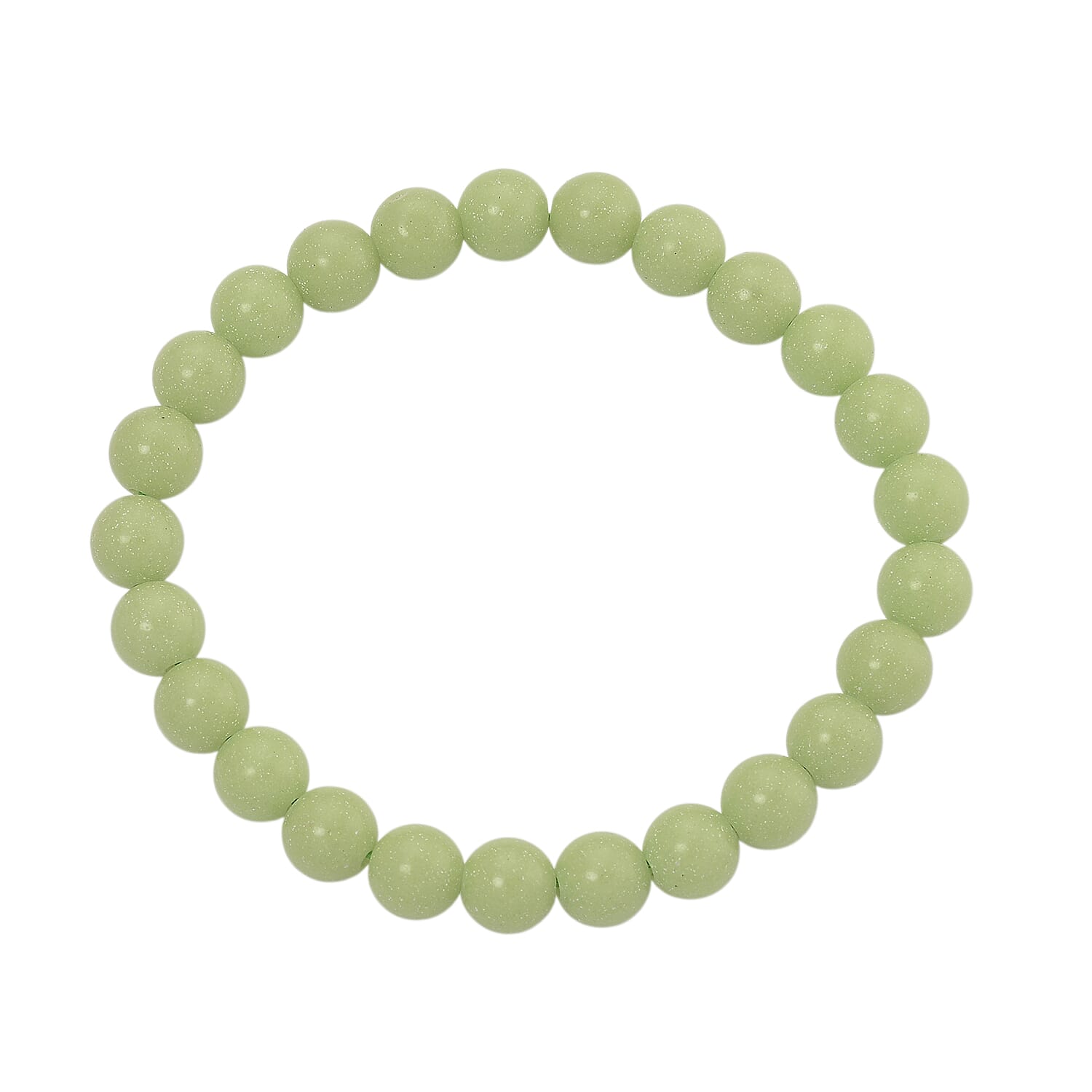 2 Piece Set Green Luminous Glowing in Dark Beaded 210.00 ctw Stretch Bracelet (6.5-7In) and Necklace 18-20 Inches in Stainless Steel