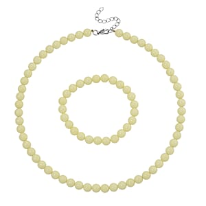 2 Piece Set Yellow Luminous Glowing in Dark Beaded 210.00 ctw Stretch Bracelet (6.5-7In) and Necklace 18-20 Inches in Stainless Steel 