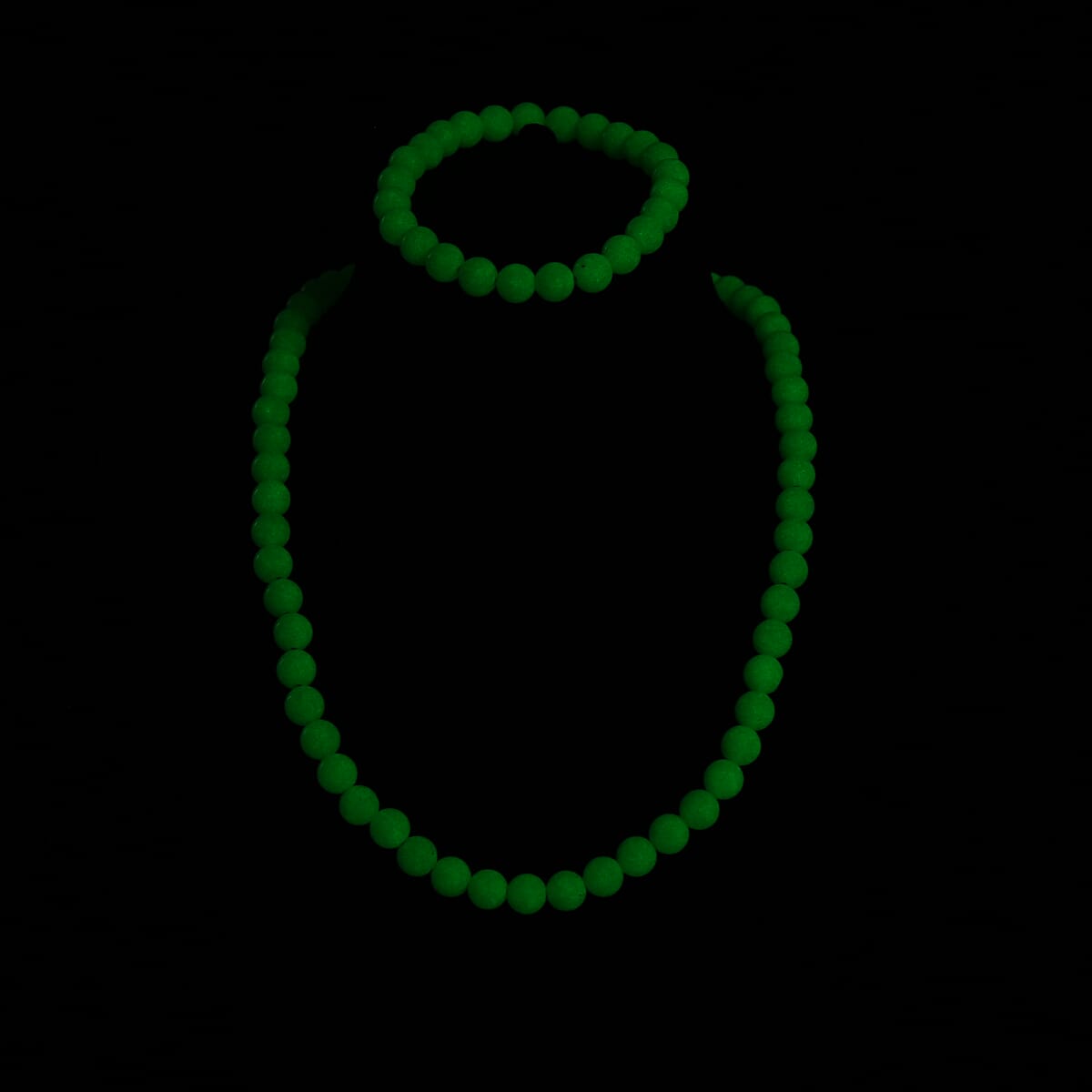 2 Piece Set Yellow Luminous Glowing in Dark Beaded 210.00 ctw Stretch Bracelet (6.5-7In) and Necklace 18-20 Inches in Stainless Steel  image number 2