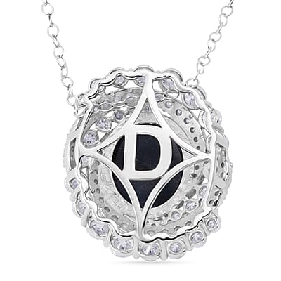 D'Joy Blue Star Sapphire (DF) and Moissanite 7.65 ctw Midnight Galaxy Pendant Necklace in Rhodium Over Sterling Silver 20 Inches