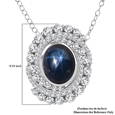 D'Joy Blue Star Sapphire (DF) and Moissanite 7.65 ctw Midnight Galaxy Pendant Necklace in Rhodium Over Sterling Silver 20 Inches